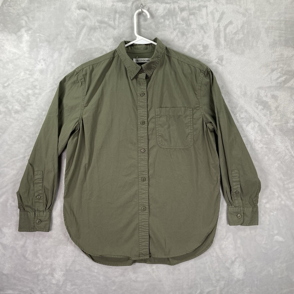 Outerknown Shirt Womens Small Button Up Long Sleeve Green Organic Cotton Casual